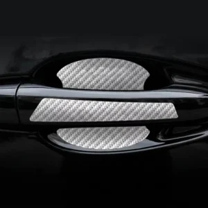 Silver Carbon Fiber Car Door Handle Protection Film 3D Textured Door Bowl Stickers Anti-Collision Styling Trim