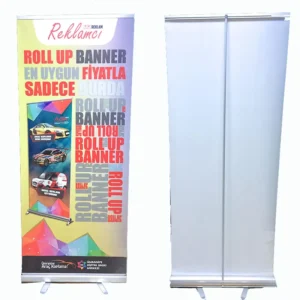 Silver Double-Sided Aluminum Retractable Roll Display Banner, Portable, Glossy or Matte Finish, Digital Printing