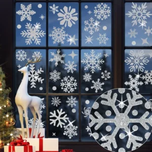 Silver Glitter PVC Modern Minimalist Geometric Abstraction Christmas Snowflake Window Glass Cabinet Door Stickers Static Decor