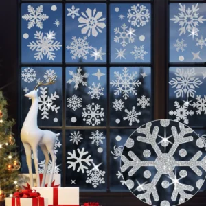 Silver Sparkling Snowflake Window Stickers Glitter Christmas UV Resistant Waterproof No Residue Removable Decals Glass Windows