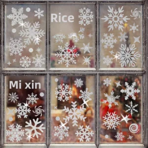 Silver powder Christmas Snowflake Shop Window Decor Glass Cabinet Door Stickers Creative Decals Static Cling PVC Modern