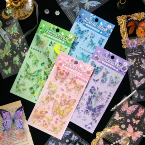 Simno 2 Sheets Butterfly PET Sticker Pack Transparent Die Cut Deco 3D Stickers for Journal Scrapbook DIY Craft
