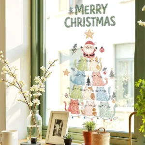 Sketch Christmas Tree Window Clings UV Resistant Waterproof Removable Reusable Holiday Decor