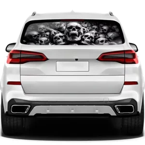 Skull Truck Rear Window Decal Patriotic Perforated Reflective Carved Vinyl Customizable Size Universal Fit Pickup Car