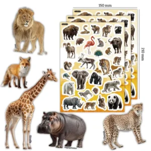 Small Animal PVC Vinyl Stickers, Single Sheet, Waterproof, Wild Jungle Party Decorations