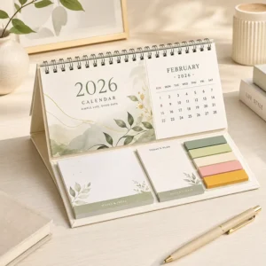 Small Waterproof Paper Wall Calendar with Memo, Gradient Color, English Version, Photo Frame and Clock