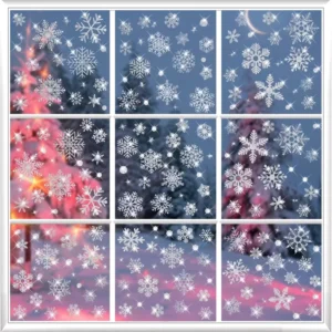 Snowflake Window Clings Christmas Window Clings Double Sided Reusable Stickers Decals in Residential Bedroom Glass Windows