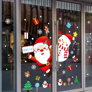 Snowman Christmas Window Clings Santa Claus Static Window Stickers for Glass Double Side Reusable Home Decoration Removable