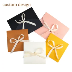 Solid Color Envelope-Shaped Paper Gift Box with Satin Ribbon Bow Tie for Clothing and Scarf Packaging
