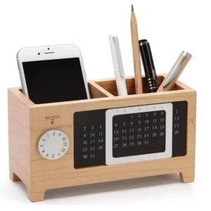 Solid Wood Handmade Calendar Pen Holder Multifunctional Desktop Office Organizer