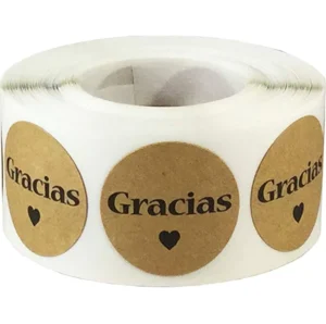 Spanish Gracias Round Self-Adhesive Kraft Thank-You Labels for Baking Packaging