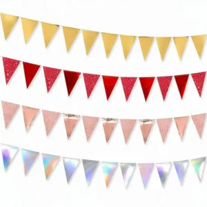 Sparkly Triangle Bunting Banner with Metallic and Glitter Flags for Wedding, Birthday, Party and Festival Decoration
