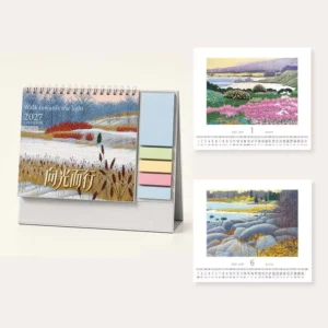 Spiral Stand Desk Calendar with Sticky Notes, Custom Printed Scenery Design