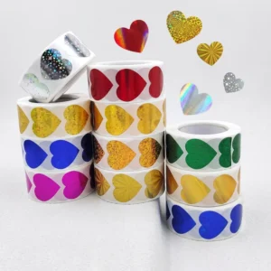 Spot Color Hot Bronzing Love Heart Self-Adhesive Stickers Strong Coated Paper Roll 500 Gift Craft Promotion Chocolate