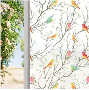Spring Flowers Bird Electrostatic Wall Sticker Glass Window Decoration Decals Removable Door Window Film