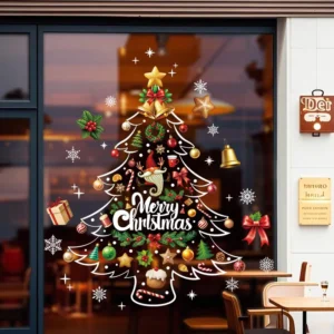 Static Christmas Window Clings Stickers Electrostatic Glass Double-Sided Reusable Home Decoration Removable Decals Cartoon