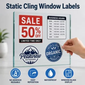 Static Cling Window Label Sticker No Adhesive Reusable Repositionable Vinyl for Retail Storefront Glass Door OEM