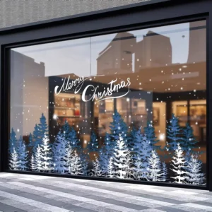 Static Merry Christmas Happy New Year Window Clings Electrostatic Reusable Dotted Tree Decals for Store Glass Door Decor