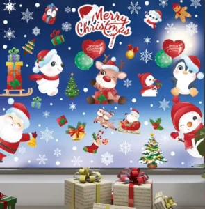 Static PVC Christmas Window Glass Sticker with Snowflake and Old Man Design