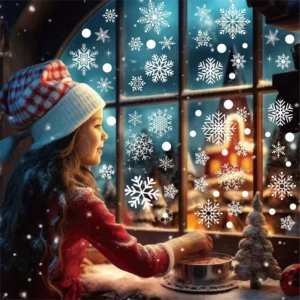Static White Snowflake Christmas Window Clings Electrostatic Reusable Vinyl Decals for Winter Holiday Glass Door Home Decor