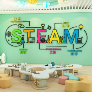 Stem Education Inspirational 3D Acrylic Waterproof UV Printed Die Cut Decorative Sticker Children Programming Science School