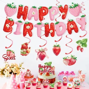 Strawberry-Themed Happy Birthday Banner Party Decorations