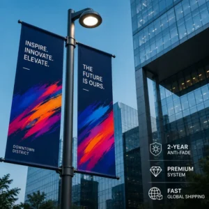 Street Light Pole Double Sided Banner With Brackets and Pole