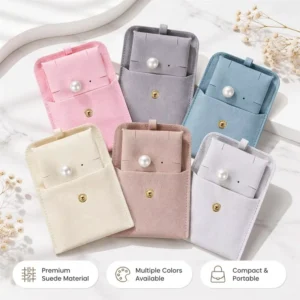 Suede Jewelry Pouch Envelope Bag with Internal Insert Card and Snap Button