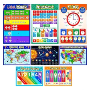 Tear-Resistant Kindergarten Learning Posters Colors Animals Chart for Preschool Toddlers Playroom Decor