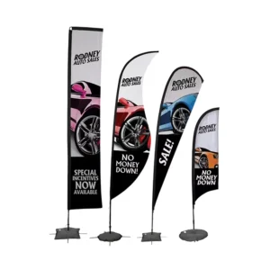 Teardrop Flying Beach Flag with Custom Printed Feather Banner, Flagpole, and Spike Base for Car Wash and Events
