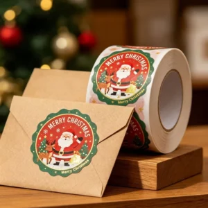 Textured Art Paper Christmas Stickers with Gold Foil Vintage Holiday Seal Labels for Envelopes and Gift Boxes