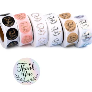 Thank You Waterproof Custom Logo Adhesive Sticker Labels for Gift Box Sealing, Photo Frame Packing