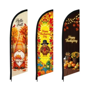 Thanksgiving Feather Flag, Gnome Turkey Pumpkin Sunflower, Outdoor Shop Decor (Pole Not Included)
