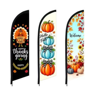 Thanksgiving Feather Flag, Maple Leaf Sunflower and Turkey Print, Outdoor Holiday Decor (Pole Not Included)