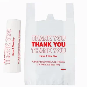 Thick HDPE Black Plastic Shopping, Refuse, Trash, and Grocery Bags with Gravure Printing and Recycled Material