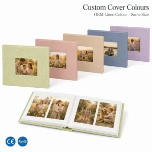 Top Loader Binder-Style Linen Photo Album with Square Window 40 Pockets PET Sleeves for 6-Inch Vertical Pictures
