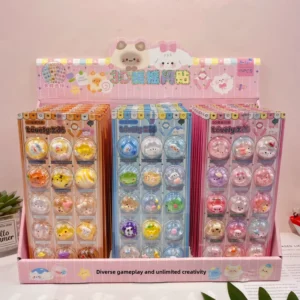 Transparent 3D Shaker Epoxy Stickers with Cartoon Animals, Glitter, and Raised Bubble Design