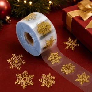 Transparent Gold Snowflake Sticker Roll Christmas Gift Wrapping Window Card DIY Craft Decoration