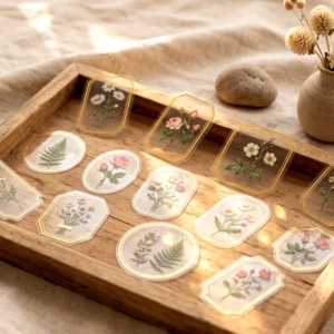 Transparent PET Vintage Dried Plant Floral Stickers for Journals, Scrapbooking and Gift Sealing