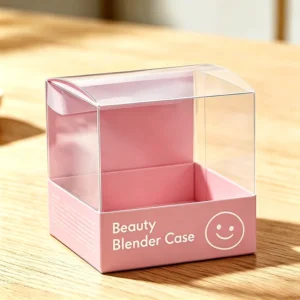 Transparent Small PVC PET Plastic Boxes for Makeup Egg Retail Packaging with Custom Printed Logo, Digital UV Gold Stamp