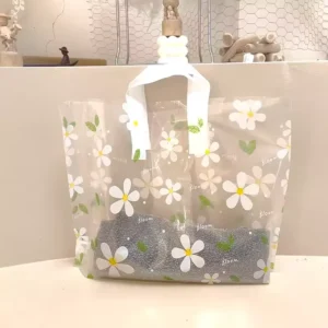 Transparent Soft LDPE Carry Bags with Printed Logo for Clothing, Underwear, and Shoes, Welded Handle