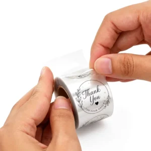 Transparent Thank You Sticker Roll, 25mm (1 Inch), Custom Logo Self-Adhesive Labels for Cosmetic Packaging