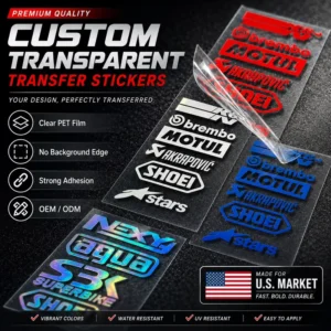 Transparent Transfer Stickers PET Film Vinyl Rub-On Decals Waterproof UV Resistant Labels for Cars Motorcycles and Helmets OEM