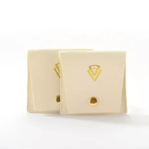Trendy Custom Gold Foil Logo Microfiber Suede Pouch Snap Button Jewelry Storage Bag for Earrings Rings Gift Packaging