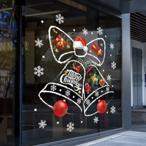 UV-Printed Christmas Bell Window Stickers and Glass Door Decals for Home, Mall, and Office