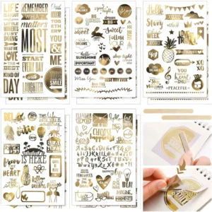 UV Printed Gold Foil Vinyl Stickers for Scrapbooking and Home Decor Waterproof RS01