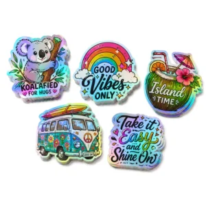 UV-Resistant Outdoor Silver Rainbow Colorful Laser 3D Hologram Die-Cut Logo Stickers Waterproof PVC Custom Holographic Sticker
