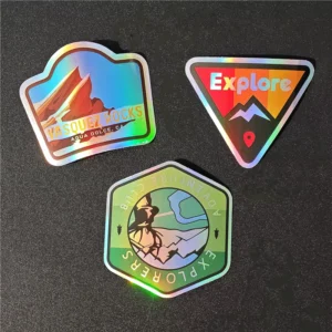 UV-Resistant Outdoor Silver Rainbow Laser 3D Holographic PVC Die-Cut Logo Stickers