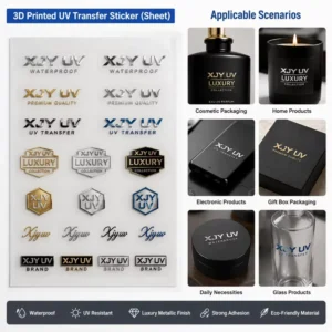 UV Waterproof 3D Printed Transfer Clear Labels Metallic Logo Transfer Stickers
