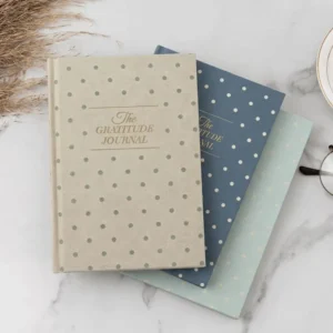 Undated Polka Dot Gratitude Journal 208 Pages A5 Fabric Hardcover Guided Self-Care Mindfulness Notebook